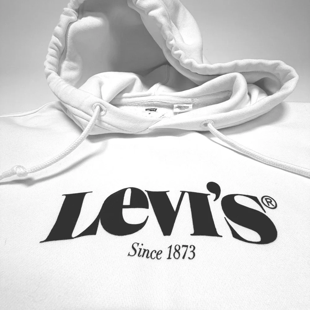 Levi's Relaxed Fit‎ Hoodie Men's M – White Logo Sweatshirt